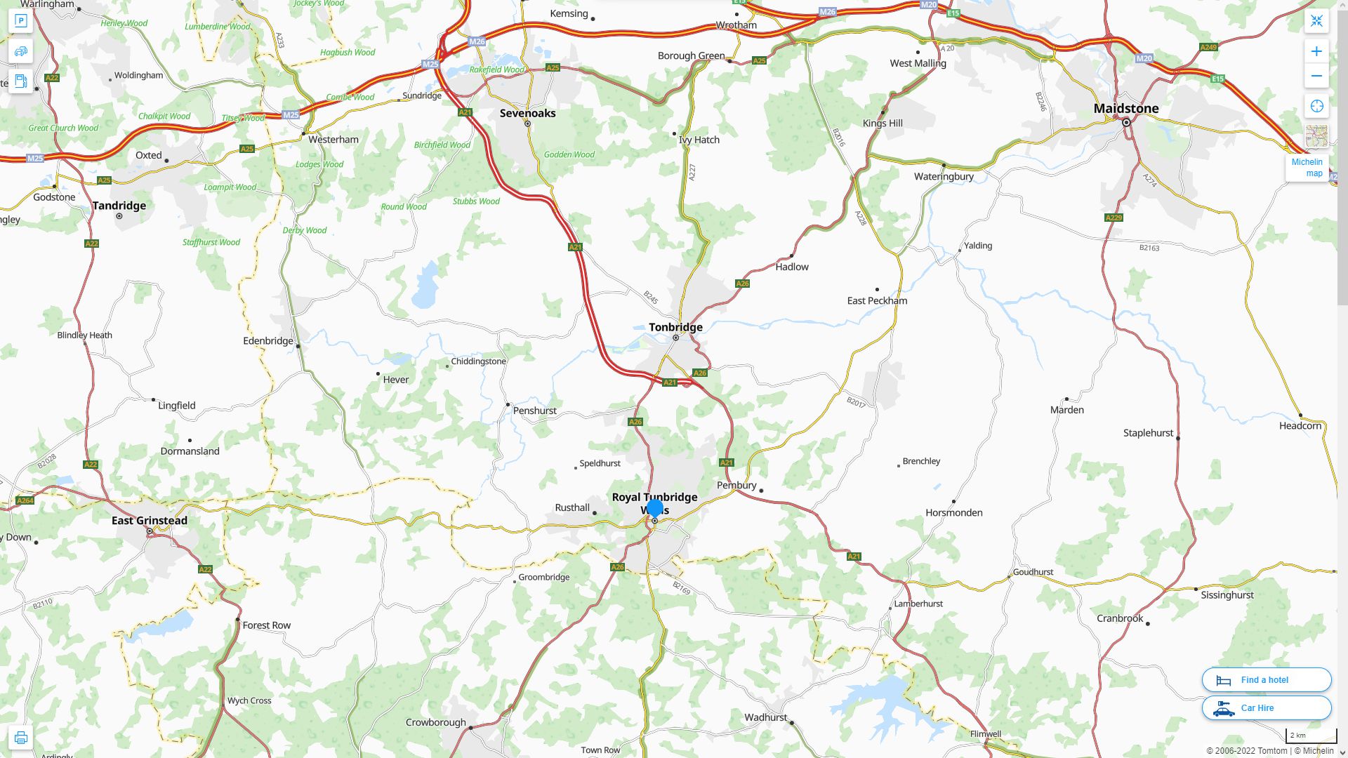 Royal Tunbridge Wells Highway and Road Map